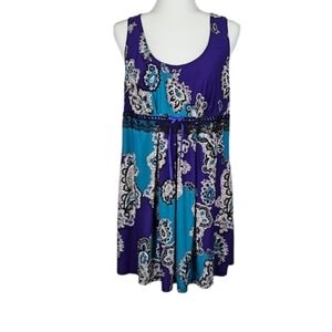 Linea Donatella Vintage Purple Indigo Blue Paisley Dress